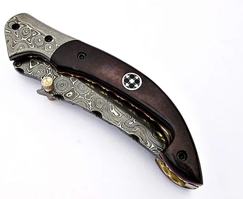 Vista 7 de FZ 01 Cuchillo de bolsillo de Damasco hecho a mano para hombres Cuchillo plegable con bloqueo de forro Cuchillo de bushcraft para pesca Camping