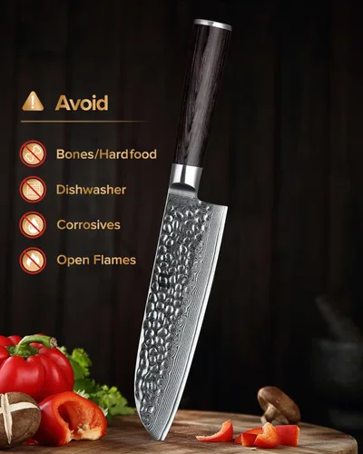 Vista 8 de XINZUO Juego de 5 cuchillos de corte de cocina, hoja de damasco martillada de 67 capas, juego de cuchillos de chef afilados de estilo japonés