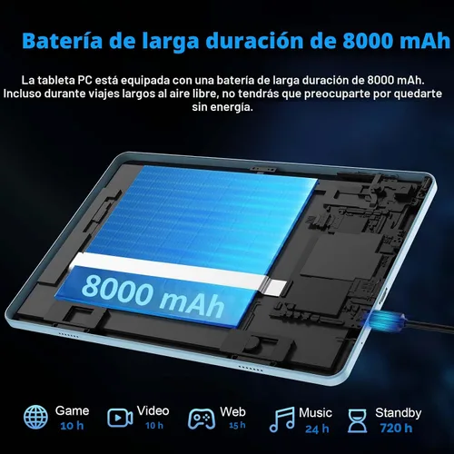 Vista 6 de Suicoey Tablet Android 15 2026 con teclado, 24 GB de RAM + 256 GB de ROM (expansión de 2 TB), tableta de 10 pulgadas con Gemini AI, Octa-Core