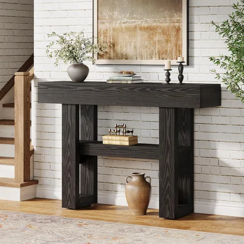 Vista 8 de Tribesigns Mesa consola de 41.34 pulgadas, mesa de entrada rústica con almacenamiento de 2 niveles, muebles de sofá estrecho para vestíbulo, sala