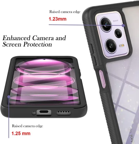 Vista 5 de Funda para Redmi Note 12 Pro, delgada, de cuerpo completo, resistente, elegante, protectora, transparente, híbrida, 3 en 1, con protector