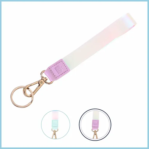Vista 2 de Cordón de muñeca para llaves/correa de muñeca para USB, cartera pequeña y teléfono/llavero con cierre/llavero holográfico, Lila