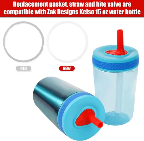 Vista 3 de 3 popotes de repuesto con válvula de mordida para Zak Designs Kelso Kids de 15 onzas, accesorios reutilizables sin BPA con cepillo Zak Designs, 3