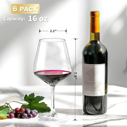 Vista 2 de Hlukana Juego de 6 copas de vino irrompibles de plástico de 16 onzas con tallo, sin BPA, copas de vino reutilizables para piscina, al aire libre