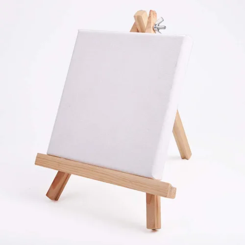 Vista 5 de Mini lienzo de 6 x 6 pulgadas y caballete de trípode de madera de 7 x 9 pulgadas para pintar y dibujar manualidades, paquete de 2