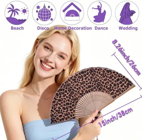Vista 2 de 6 abanicos de mano plegables de tela de bambú con patrón impreso de mano, regalo de boda, fiesta, hogar, oficina, decoración de bricolaje