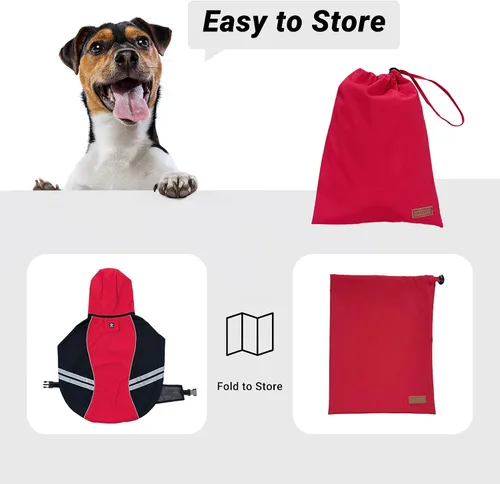 Vista 5 de Impermeable para perros medianos, grandes y extragrandes, chaqueta impermeable con correa reflectante, sudadera ligera, cobertura de cuerpo Rojo