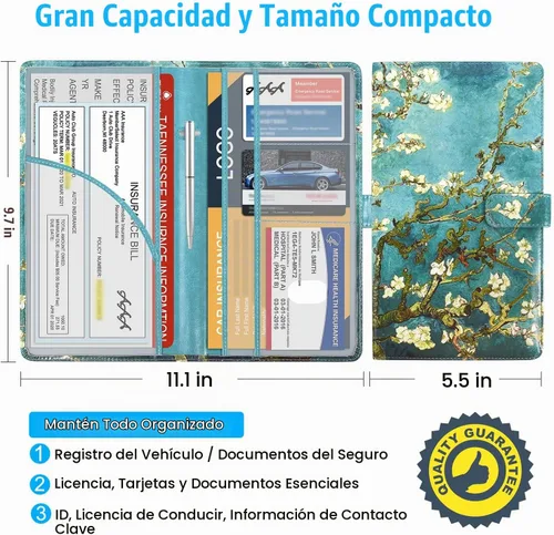 Vista 3 de DMLuna Soporte para Registro de Coche y Seguro, Organizador de Cuero para Documentos de Vehículo en Guantera, Accesorios de Compartimento para Auto