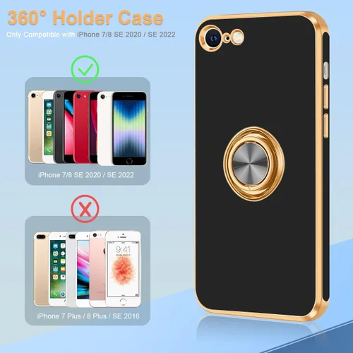 Vista 7 de Fingic Funda para iPhone SE 2022, iPhone SE 2020 [con soporte de anillo de 360°] [soporte magnético giratorio] [chapado en oro brillante] Funda