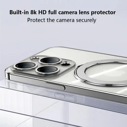 Vista 5 de Funda transparente con soporte magnético invisible para iPhone 14 Pro con protector de lente de cámara incorporado Compatible con MagSafe, cubierta