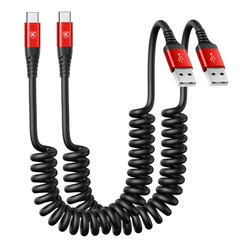 Vista 11 de Cable de carga USB tipo C de carga rápida, [2 paquetes, 3 pies] Cable de carga USB A a tipo C enrollado para automóvil USB-C compatible con iPhone