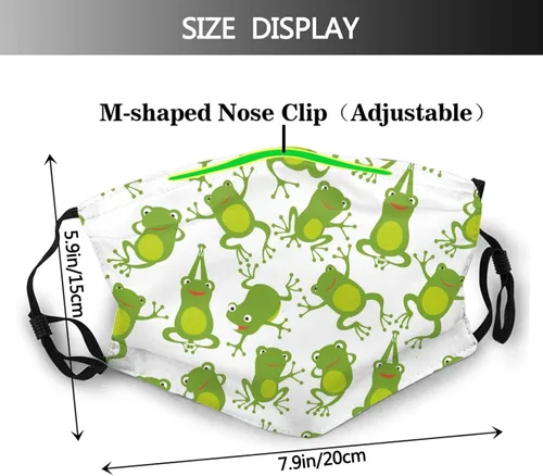 Vista 2 de Bonita máscara facial de rana con 2 filtros reutilizable lavable ajustable antipolvo para hombres mujeres adolescentes