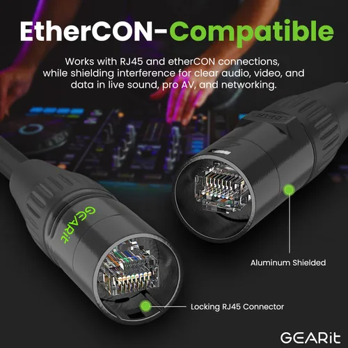 Vista 6 de GEARit Cable Ethercon CAT6 blindado (3 pies) de audio profesional e iluminación RJ45 EtherCON Cable compatible con EtherCON para estudio, escenario
