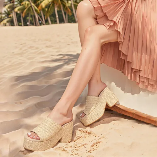 Vista 2 de CYNLLIO Alpargatas Sandalias de plataforma con punta abierta, tacón alto grueso, sandalias de moda para verano, al aire libre, playa, zapatos
