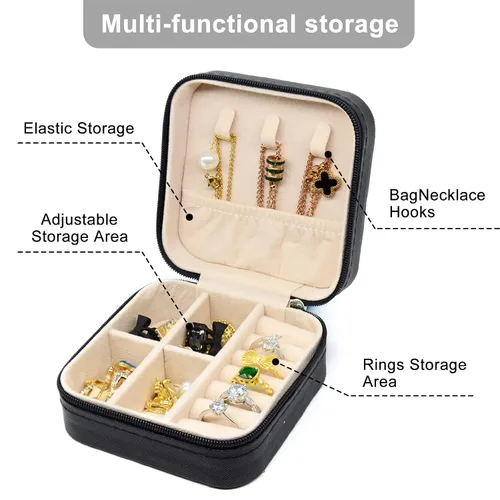 Vista 5 de KEINE MARKE Joyero pequeño estuche de joyería portátil de viaje para anillo dije aretes collar organizador de pulseras cajas de almacenamiento negro