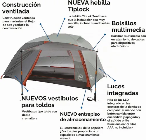Vista 3 de Big Agnes Copper Spur HV UL - Tienda de campaña ultraligera para mochileros Ultralight high-volume design with awning vestibules, TipLok setup