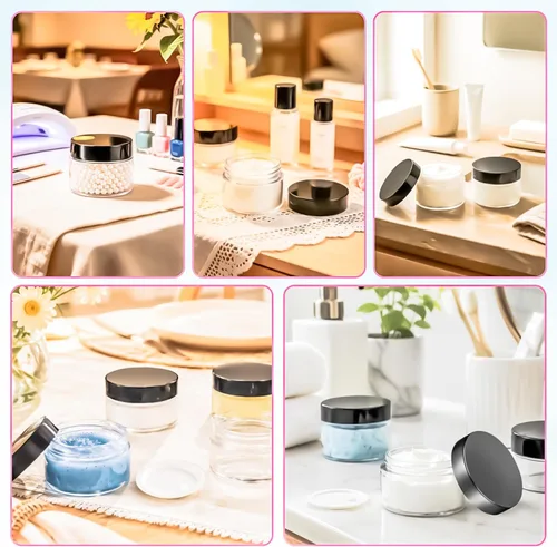Vista 7 de Paquete de 15 tarros de plástico redondos transparentes de 1 onza con tapas, frascos pequeños para cosméticos de 1 fl oz, recipientes de maquillaje