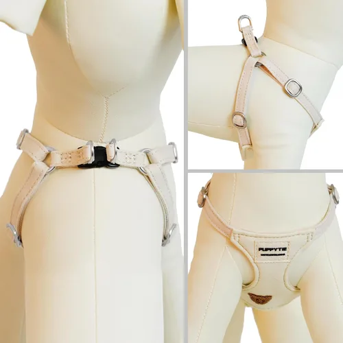 Vista 2 de Puppytie Arnés para perro y correa con patrón de oso, beige, XXS