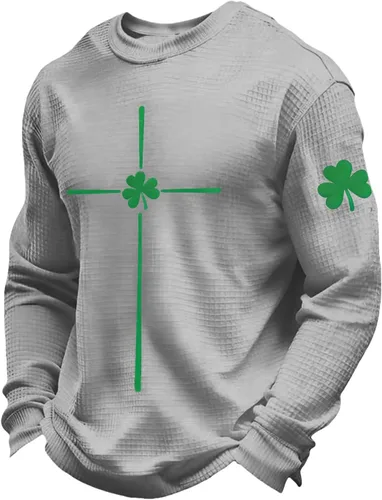 Vista 10 de Camisetas del Día de San Patricio para hombre, camiseta de manga larga para hombre, camiseta de trébol irlandés verde a la moda, camiseta que