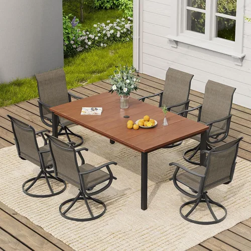 Vista 35 de VICLLAX Muebles pequeños de exterior de 3 piezas, 2 sillas giratorias de patio y mesa redonda pequeña para 2, sillas de carbón oscuro y negro