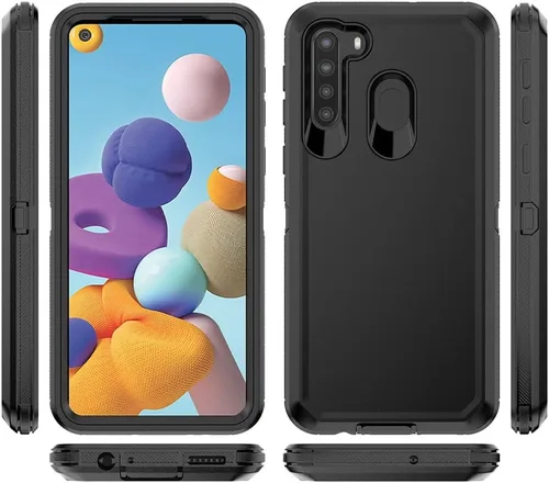 Vista 4 de Funda para teléfono Samsung Galaxy A21, resistente y resistente a prueba de golpes, funda protectora con clip para cinturón para Samsung A21 (negro)