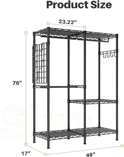 Vista 5 de HOKEEPER Percheros de ropa resistentes para colgar ropa, cargas de 1100 libras con tablero de malla lateral y ganchos, armarios portátiles
