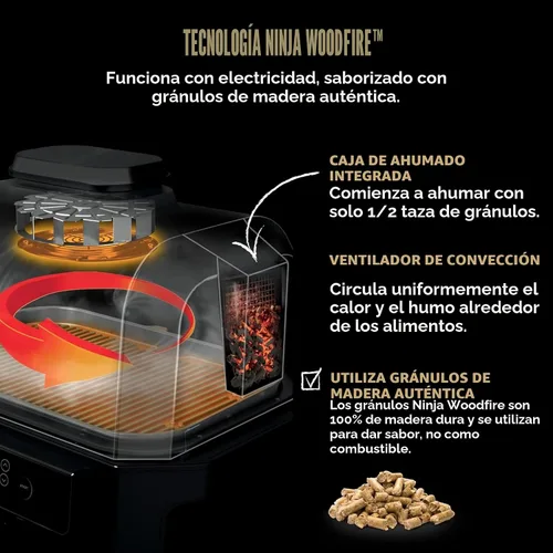 Vista 7 de Ninja Woodfire Pro Connect XL - Parrilla y ahumador para exteriores Bluetooth, aplicación habilitada Parrilla 7 en 1, ahumador de barbacoa