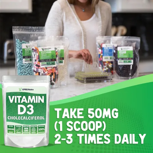Vista 5 de XPRS Nutra Vitamina D3 en polvo (colecalciferol) - VIT D sin sabor para huesos e inmunidad - Vitamina para la función muscular - Suplementos