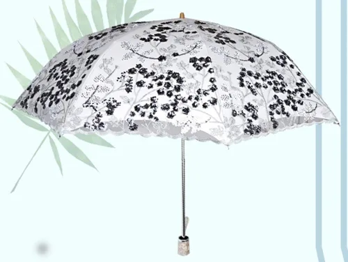 Vista 141 de Honeystore Sombrilla bordada con flor 3D plegable UV con encaje clásico