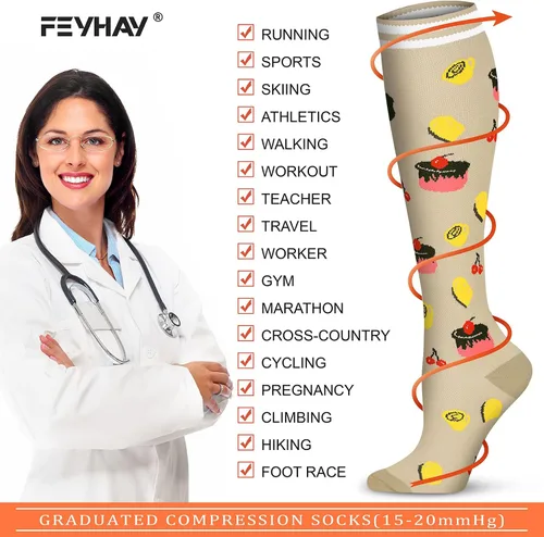 Vista 5 de FEYHAY Calcetines de compresión de cobre (8 pares) de 15-20 mmHg de circulación es la mejor atlética y diaria para hombres y mujeres, correr