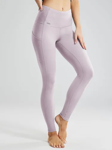 Vista 4 de MIER Pantalones de yoga de cintura alta para mujer, con bolsillos, control de abdomen, para correr, atléticos, de compresión, longitud completa