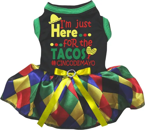 Vista 4 de Petitebella I'm Just Here for The Tacos - Vestido para perro (LED negro/verde, talla XS)