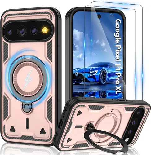 Vista 97 de Gritup fro Funda para Google Pixel 9A, funda protectora magnética de grado militar compatible con Mag-Safe, 2 protectores de pantalla HD, soporte