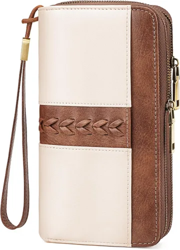 Vista 12 de FALAN MULE Cartera de cuero para mujer, de gran capacidad, bifold, con bloqueo RFID, tarjetero con bolsillo para monedas con cremallera Aa-negro.