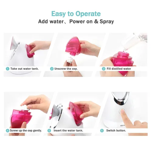 Vista 8 de EZBASICS Vaporizador facial incluido con cepillo de limpieza facial rosa