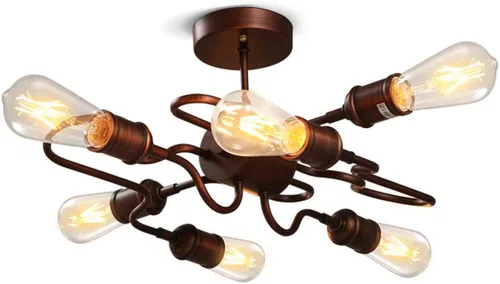 Vista 5 de Industrial Vintage Bare Edison Bulbos Tubos de Agua Colgante Lámpara Lámpara Rústica Colgante Luminaria con 4 Enchufes de Bombilla 160W Acabado 4