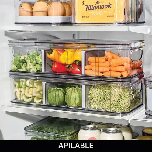 Vista 6 de Recipiente grande de plástico para nevera y despensa de iDesign con asas, caja modular apilable de almacenamiento de alimentos para el congelador