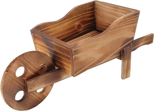 Vista 9 de Maceta de madera para carrito, macetas suculentas de carretilla, maceta de carro, macetas decorativas con forma de carrito para decoración