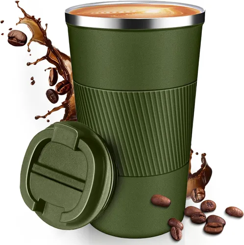 Vista 18 de Taza de Café de Viaje de 12 OZ, Taza de Café Aislada con Tapa a Prueba de Derrames y Fugas, Vaso Portátil de Acero Inoxidable Reutilizable para Agua