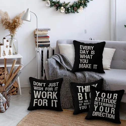Vista 4 de Juego de 6 fundas de almohada inspiradoras con frases motivacionales, 18 x 18 pulgadas, regalo para adolescentes y adultos, sala de estar, oficina