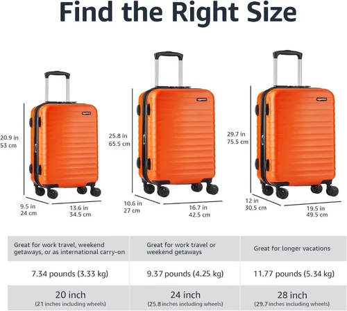 Vista 5 de Tienda Basics Equipaje de maleta expandible con ruedas rígidas, Naranja, Spinner