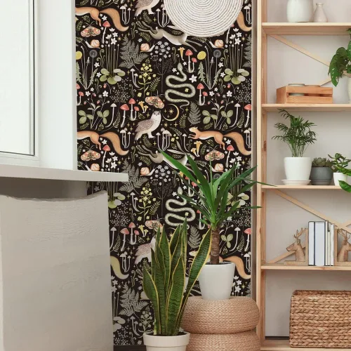 Vista 3 de Papel tapiz autoadhesivo para despegar y pegar con diseño de luna y estrellas del bosque de cuento de hadas, apto para inquilinos