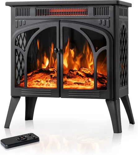 Vista 8 de Electactic Estufa eléctrica de chimenea de 24 pulgadas, estufa de chimenea infrarroja independiente, llama 3D controlable, 4 colores variables