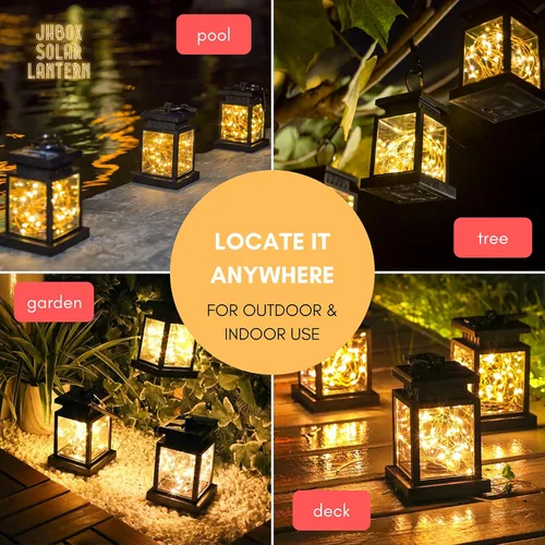 Vista 6 de Faroles solares colgantes impermeables para exteriores, paquete de 4, luces solares para exteriores, 30 LED, faroles para exteriores alimentados por