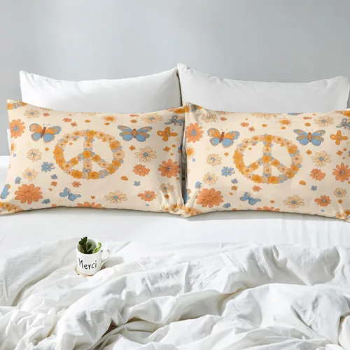 Vista 5 de Erosebridal Groovy - Juego de sábanas para decoración de fiesta para niñas y mujeres, diseño de signo de paz, tamaño individual, sábanas de mariposa