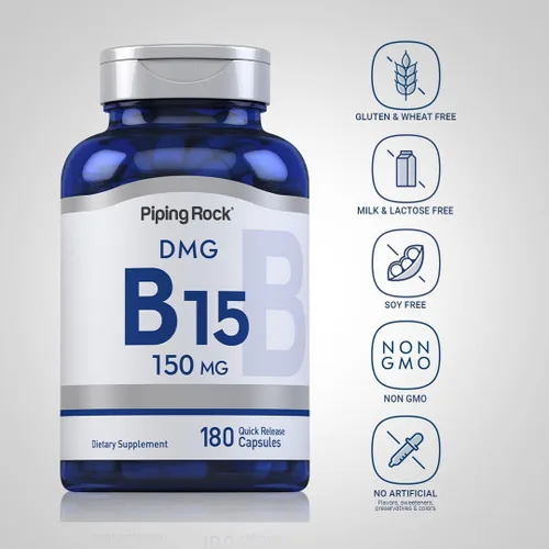 Vista 3 de Piping Rock DMG Suplemento B15 150 mg 180 Cápsulas Dimetilglicina HCl Sin OMG, sin gluten
