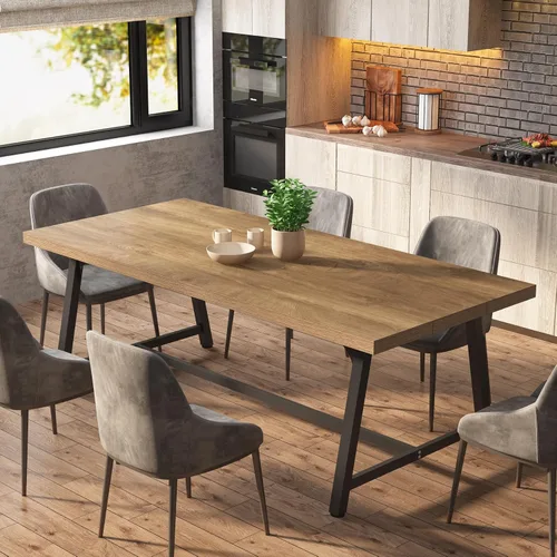 Vista 11 de Tribesigns Mesa de comedor para 8 personas, mesa de cocina rectangular de madera de 70.87 pulgadas con marco de metal resistente, mesa de comedor