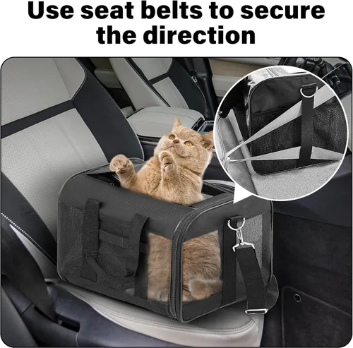 Vista 7 de FluffyDream Transportador de viaje para mascotas, bolsa portátil de lados suaves para gatos, perros pequeños, gatitos o cachorros de 17 libras