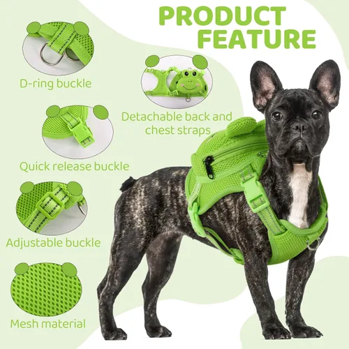 Vista 2 de Arnés para perro con mochila, arnés ajustable para perros pequeños y medianos, mochilas transpirables sin tirones para perros, para viajes