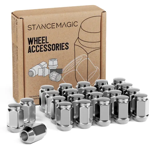 Vista 9 de StanceMagic 23 piezas de tuercas para rueda de extremos cerrados con bulto - rosca de 1/2 x 20, asiento de cono, hexagonal de 3/4 pulgada - 19 mm